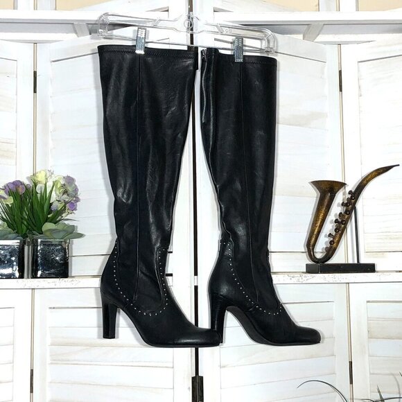 Franco Sarto Artise Over The Knee Boots Black Leather 9.5 - Picture 1 of 10